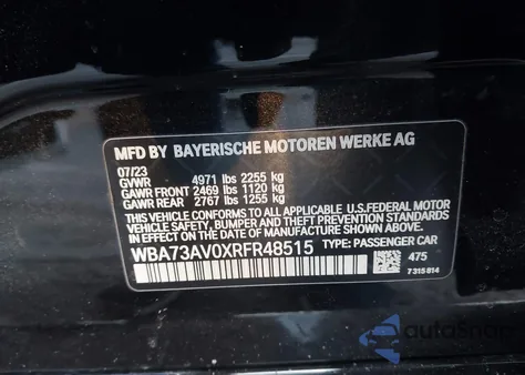 2024 BMW 430I Gran Coupe xDrive z USA, uszkodzony, nr VIN WBA73AV0XRFR48515